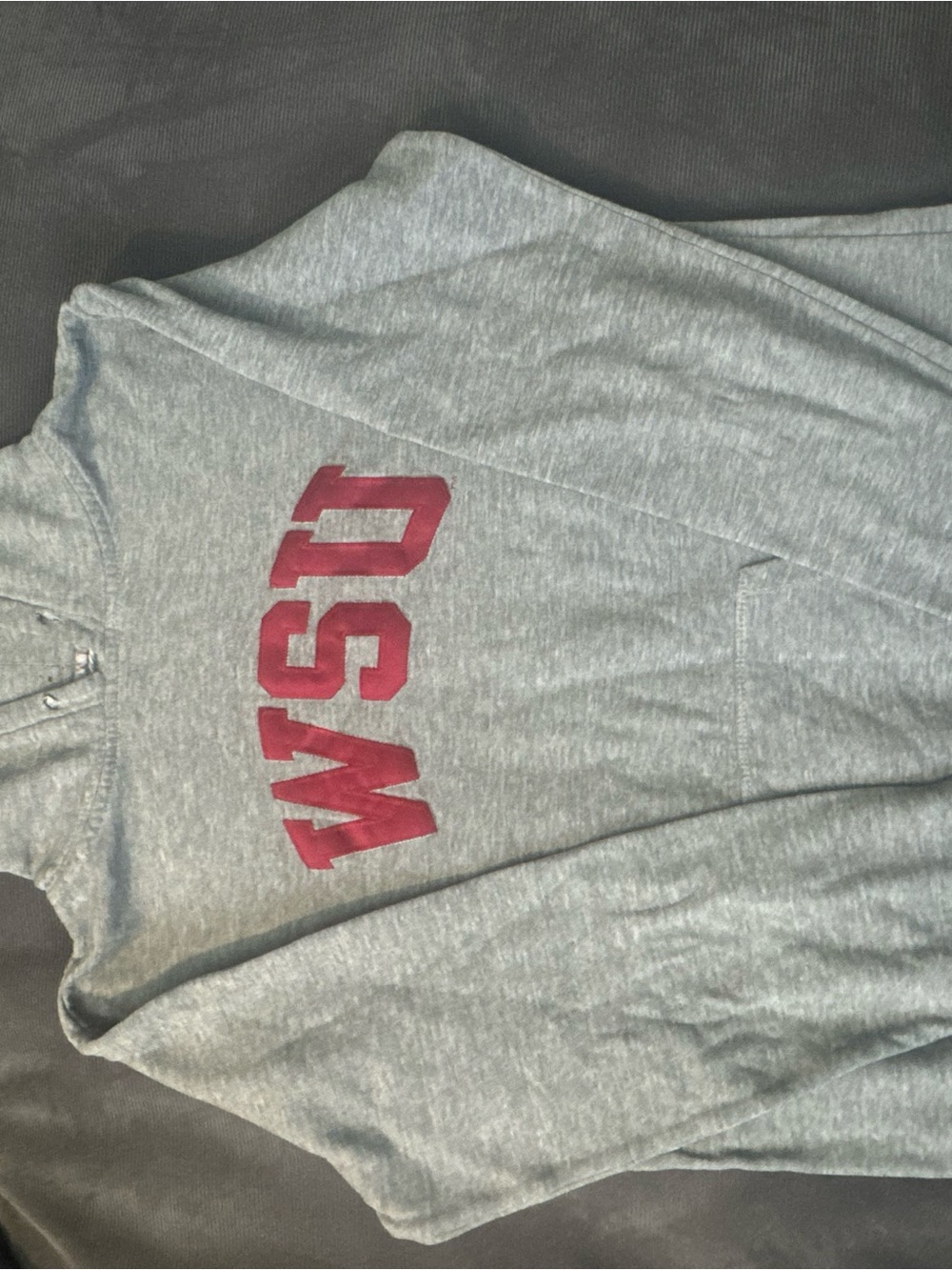 Vintage Mens Gray Hoodie with Maroon 'WSU' Graphic